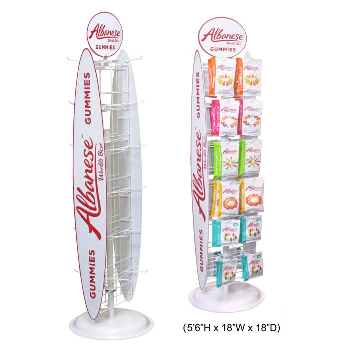 Display Spinner Floor Rack, Albanese Gummy Peg Bags for wholesale by Grandpa Joe's Candy Shop