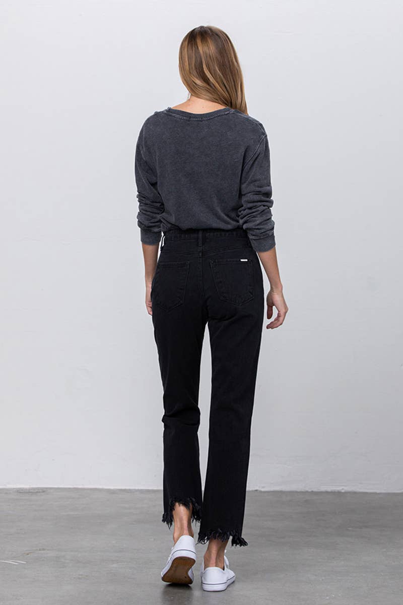 Insane Gene USA - Vendita all'ingrosso Jeans - Donna - Jeans dritti con orlo sfrangiato strappato a vita alta5