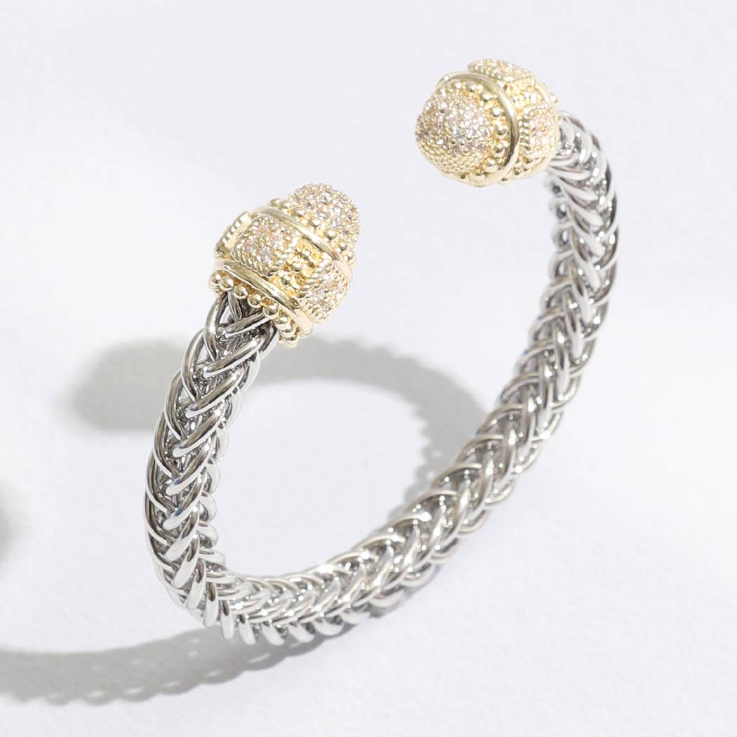 Fashion City - Vente Bracelet jonc - Bracelet jonc en forme de deux T, rond, entouré de pierres précieuses7