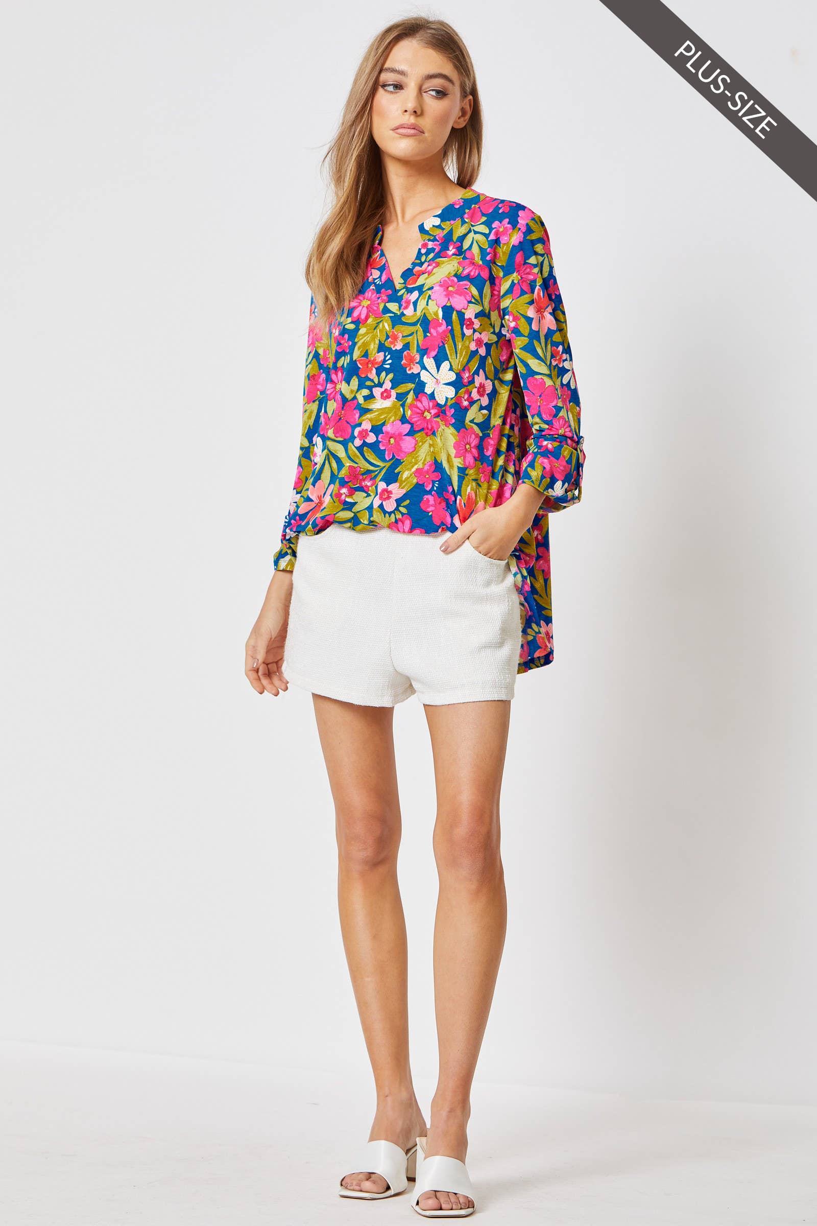 BLUE MULTI PLUS SIZE 3/4 Sleeve LIZZY Wrinkle Free Top for wholesale on Faire2