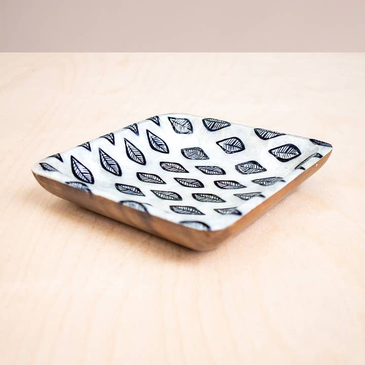 Capiz + Acacia Plate - African Leaves, Square | LIKHÂ for wholesale by LIKHÂ