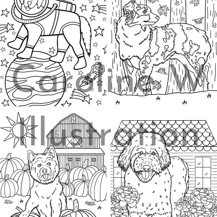 Caroline W Illustration - Wholesale Coloring & Activity Book - Adult - Dog colouring book (5.5 x 8.5 inches, 12 illustrations)3