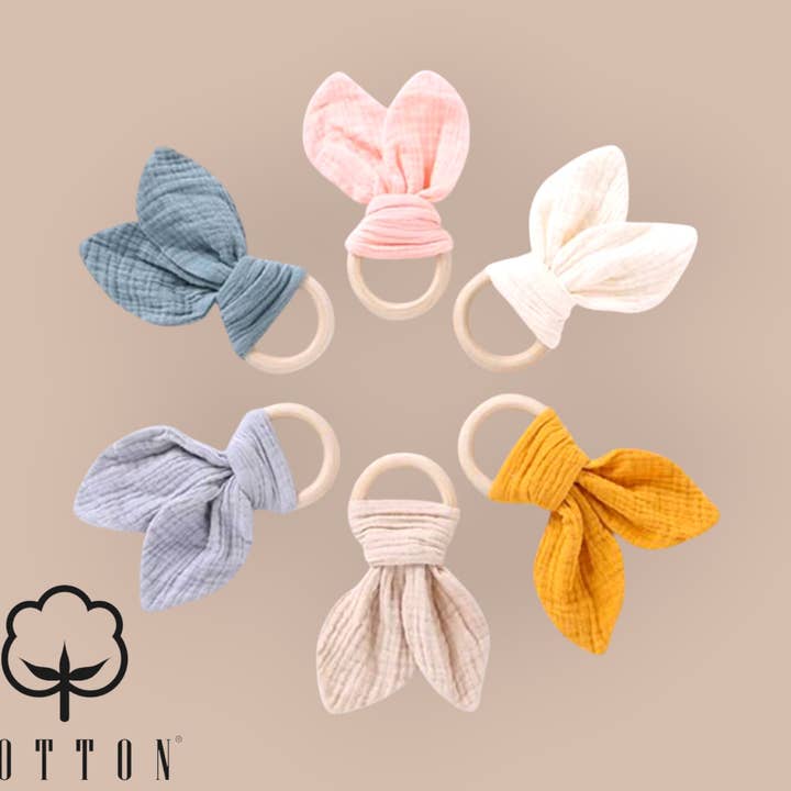 MC-04 Organic Cotton Muslin Teether 16 cm x 8 cm for wholesale by Cotton Socks