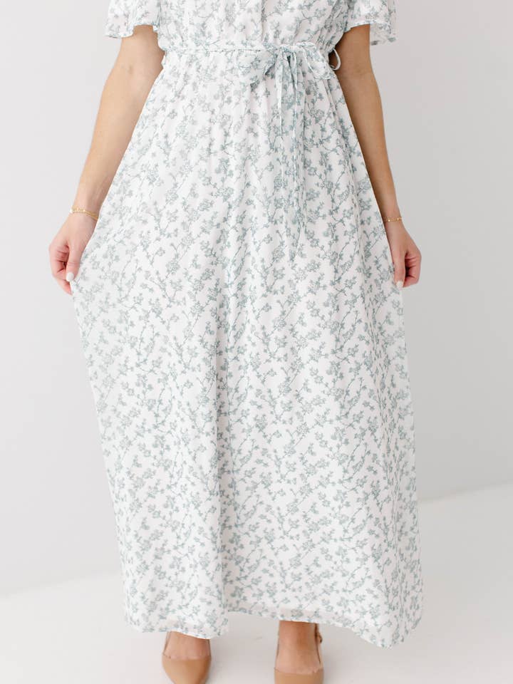 Sage 'Esther' Floral Print Maxi Dress for wholesale on Faire4