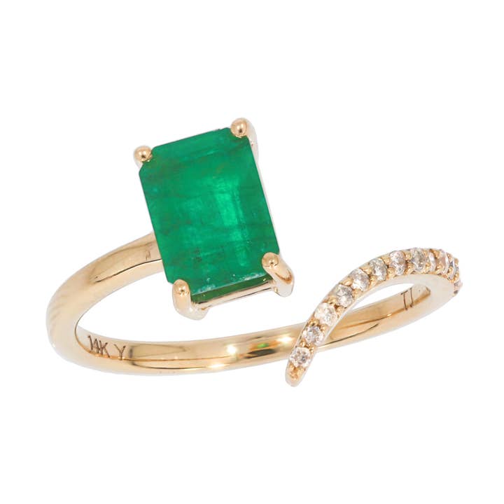 14K Massiver Gelbgold-Diamant- und Smaragd-Schlangenring offen. CR96476EM7X5 für den Großhandel von Tresor Jewelry Inc.