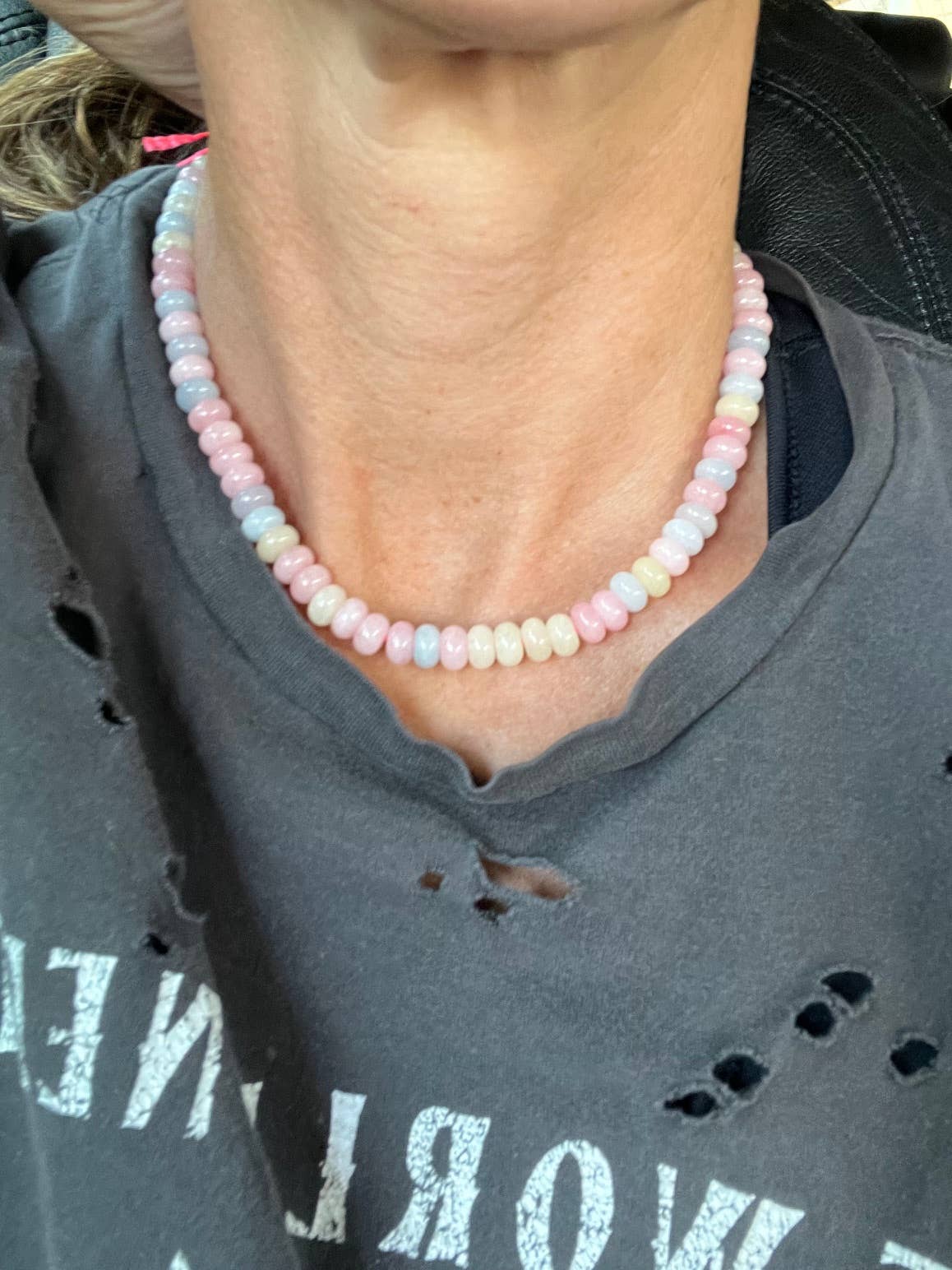 Sonya Renee Jewelry - Wholesale Beaded/Pearl Necklace - Lilly Gemstone Bead Necklace multi-color 8mm opals jade 94