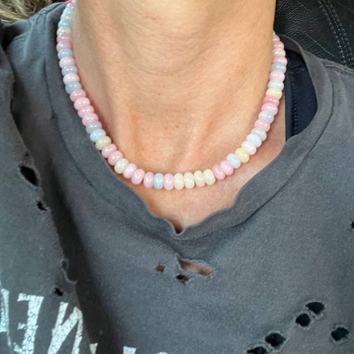 Sonya Renee Jewelry - Wholesale Beaded/Pearl Necklace - Lilly Gemstone Bead Necklace multi-color 8mm opals jade 94