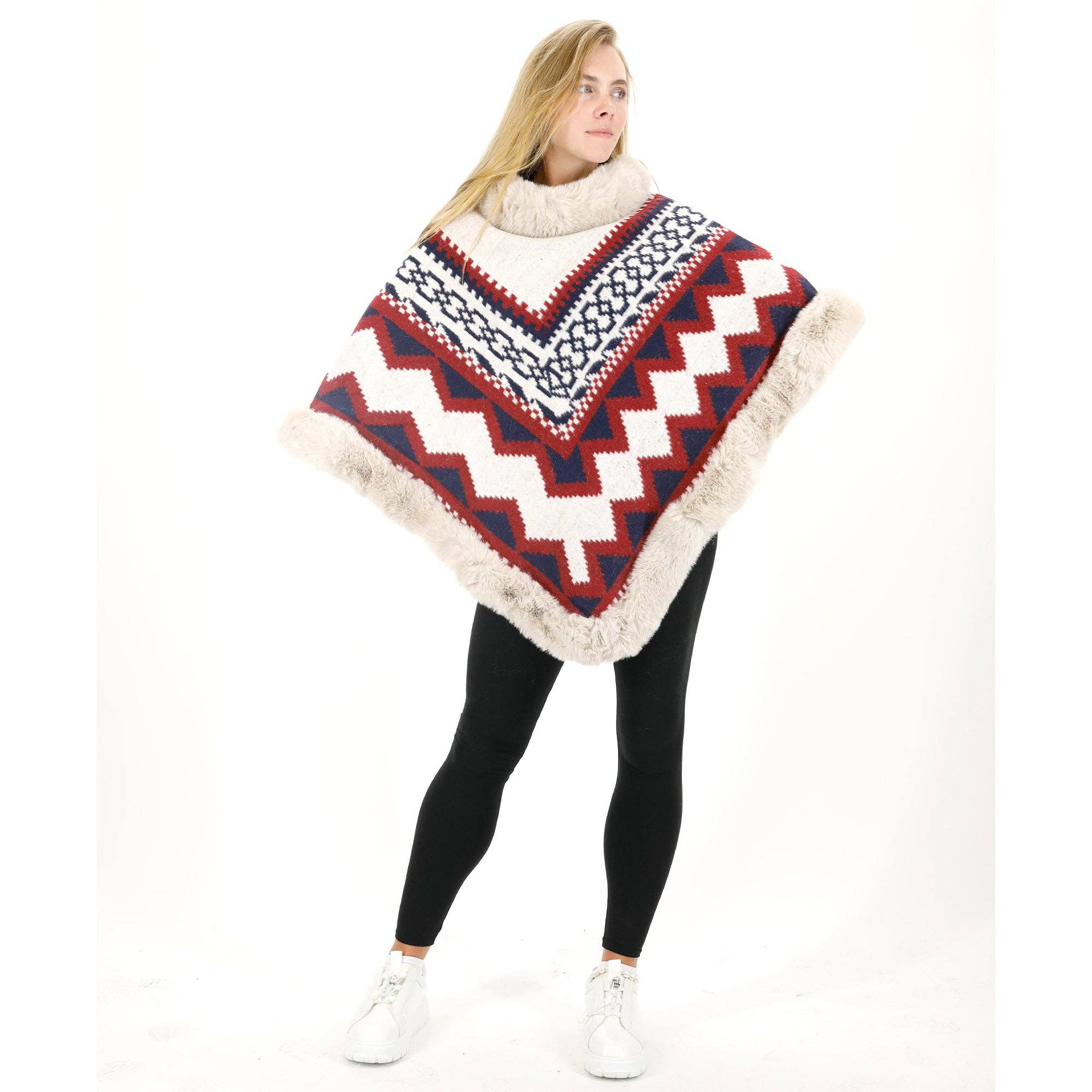 ASSORTED Zig Zag Pattern Faux Fur Poncho P4030 (12PC) for wholesale on Faire15