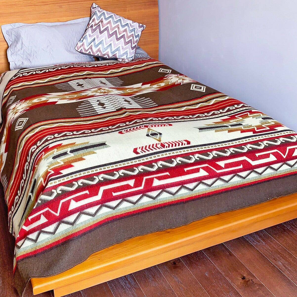 EXTRA LARGE SOFT & WARM ALPACA WOOL BLANKET PLAID ANDEAN DESIGN 75"x90" 