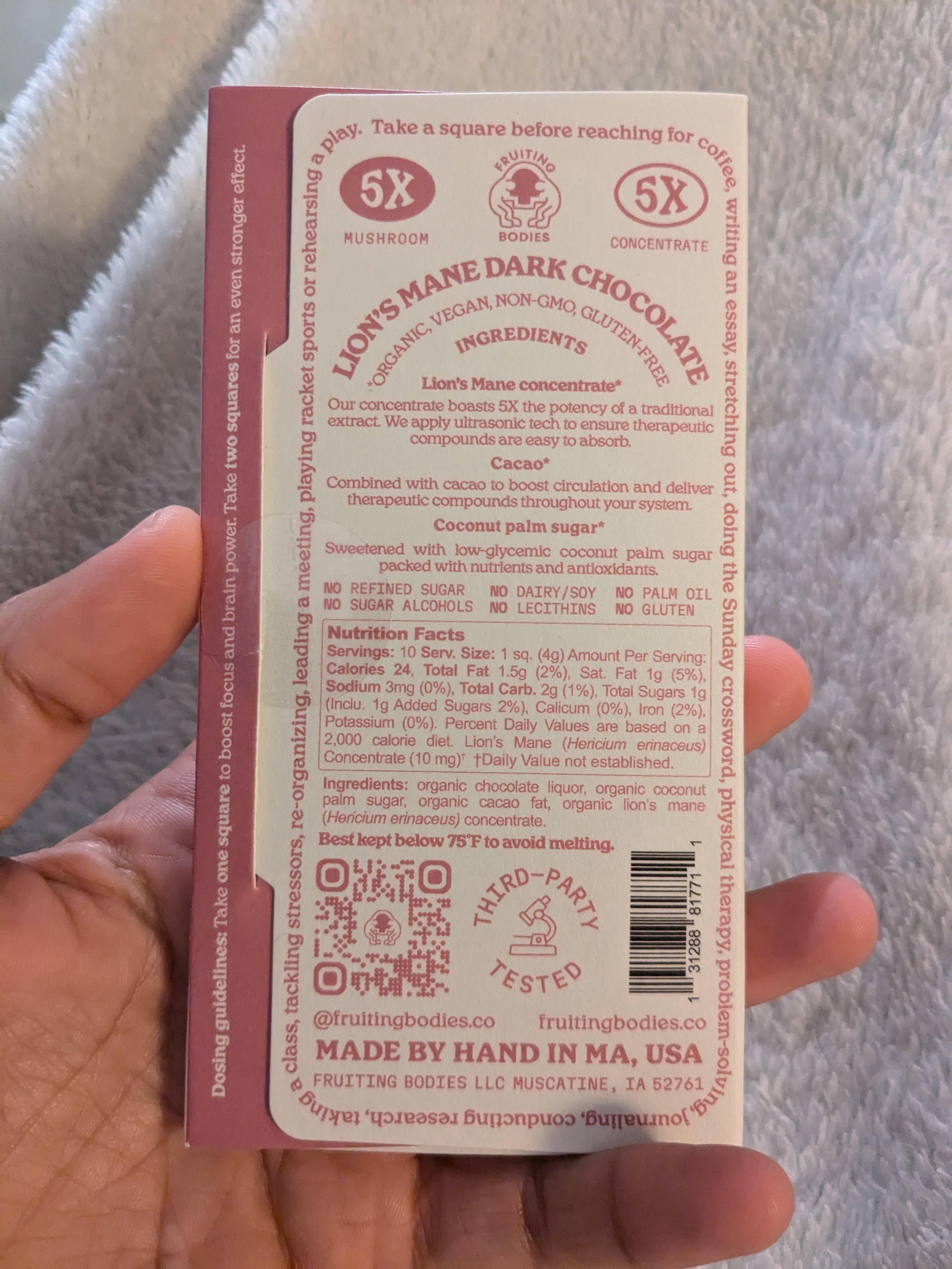 Fruiting Bodies - Wholesale Chocolate Bar - Lion's Mane Dark Chocolate1