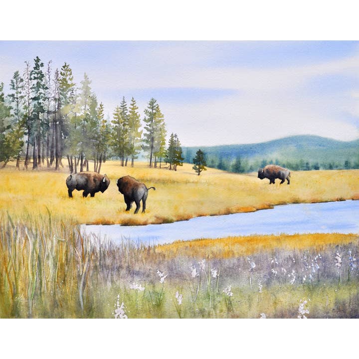 Plains Buffalo, Aquarel Bizon op de Range Giclée Print voor wholesale door CMarie Northwest