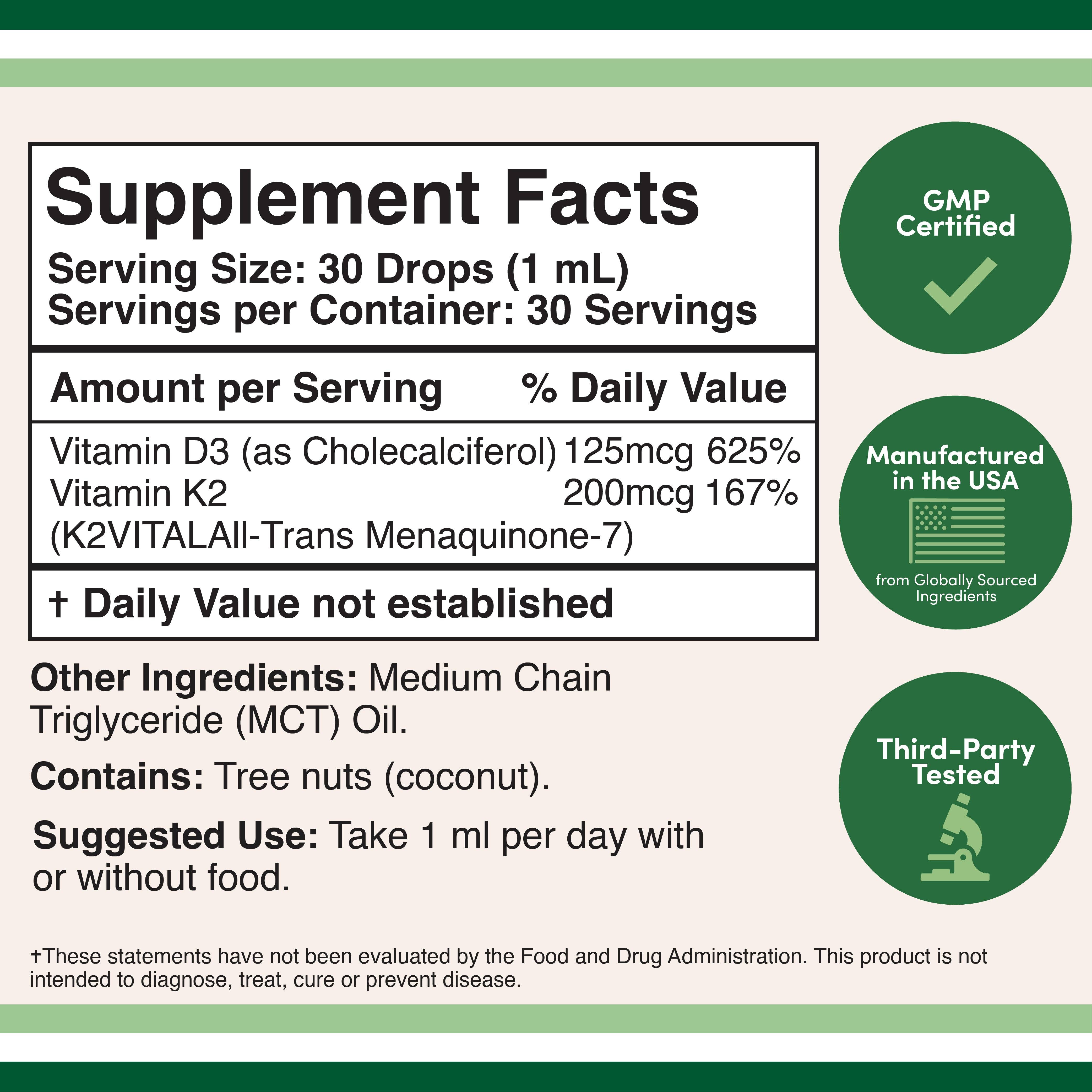 Double Wood Supplements - Wholesale Oral Supplement/Vitamin - Vitamin D3 + K2 Liquid Drops1