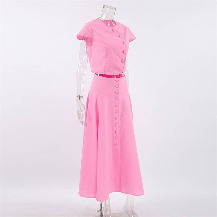 CANDY PINK Solid Color Tee A-Line Skirt Set for wholesale on Faire7