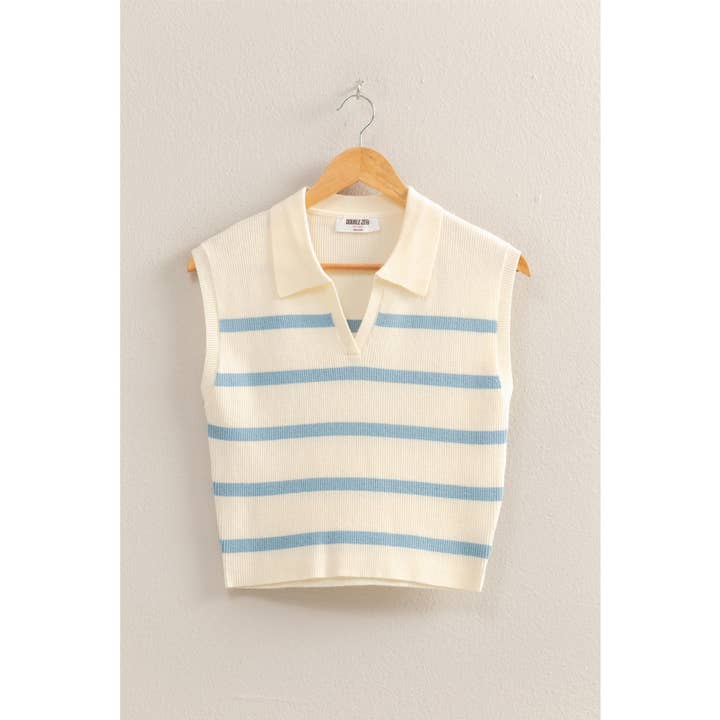 HYFVE - Wholesale Polo - Women's - DZ25A912-Collared Striped Polo Vest