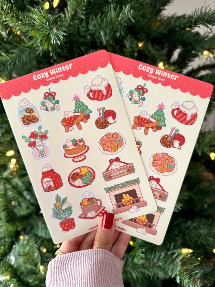 Cozy Winter Christmas Sticker Sheet 4x6 for Journal, Pen Pal for wholesale by Bonita Crafty Shop