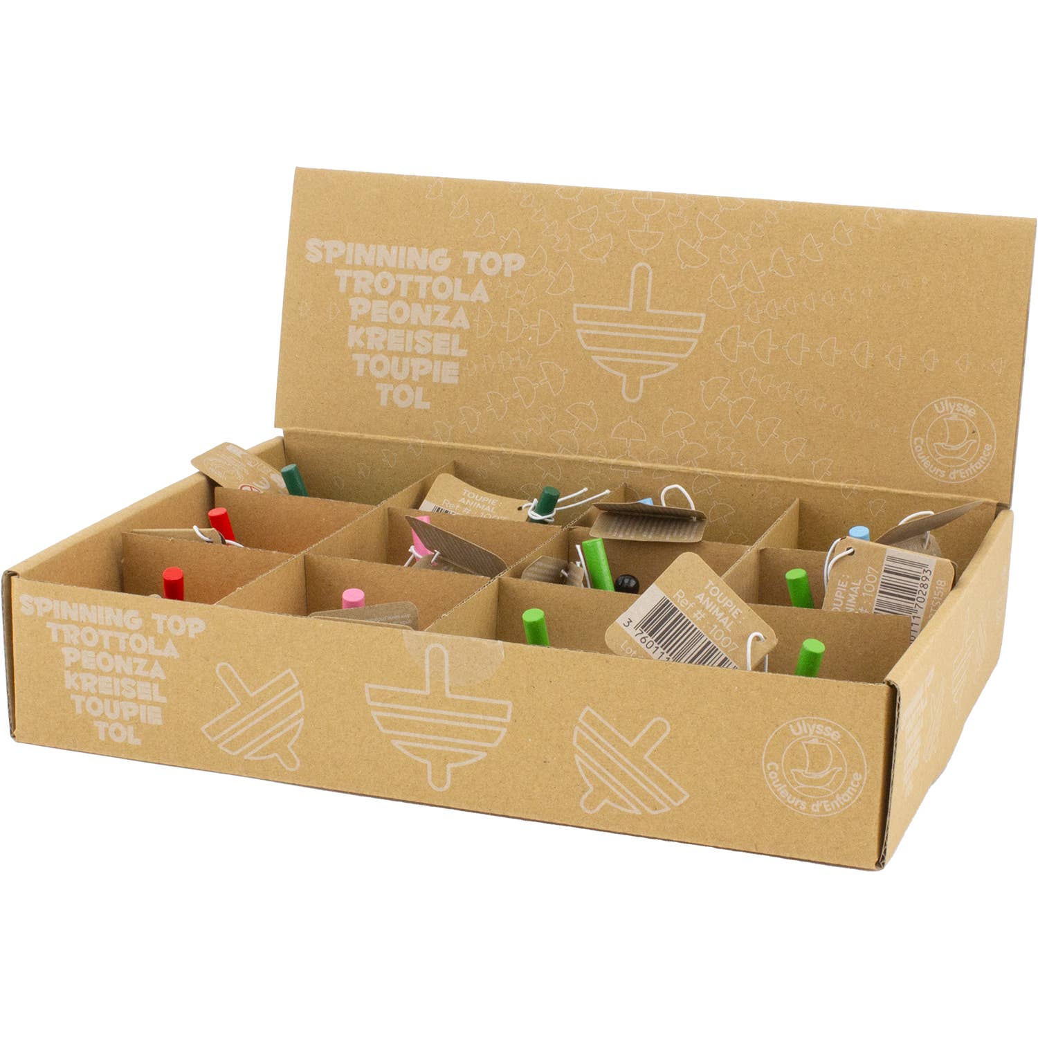 Ulysse Couleurs d'Enfance – wholesale Träleksak - Barn – Snurra djurklot i trä, set om 128