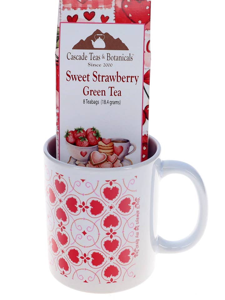 Valentinsdag Te Krus Gavesæt, Søde Jordbær Grøn Te for engroshandel hos Cascade Teas & Botanicals