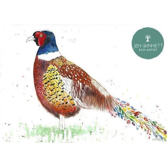 Phil the Pheasant Signed watercolour art print countryside for wholesale by Jen Winnett Eco Artist