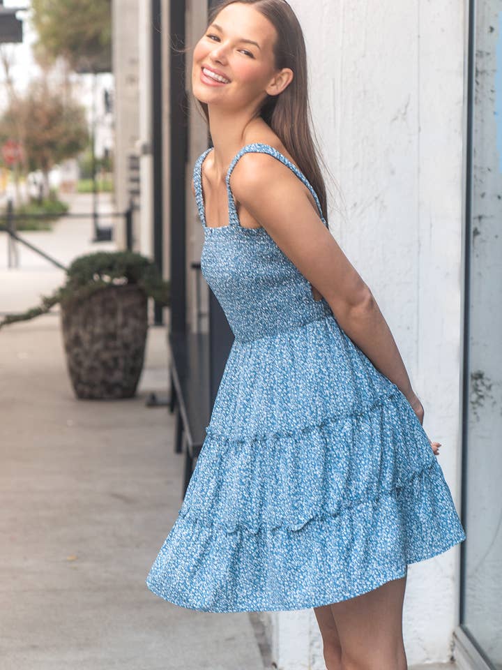 ND30140-Mini-jurk met elastische band aan de achterkant en printdetails voor wholesale door VERY J