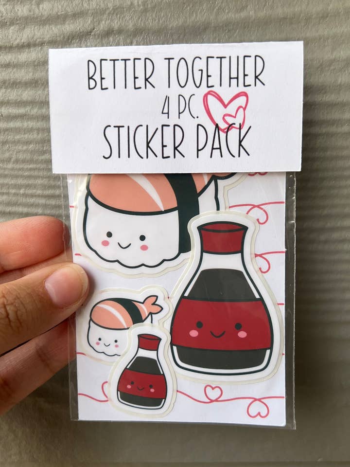 Better Together Sushi Soy Sauce Sticker Pack for Couples for wholesale by Crafted by Taryn, LLC
