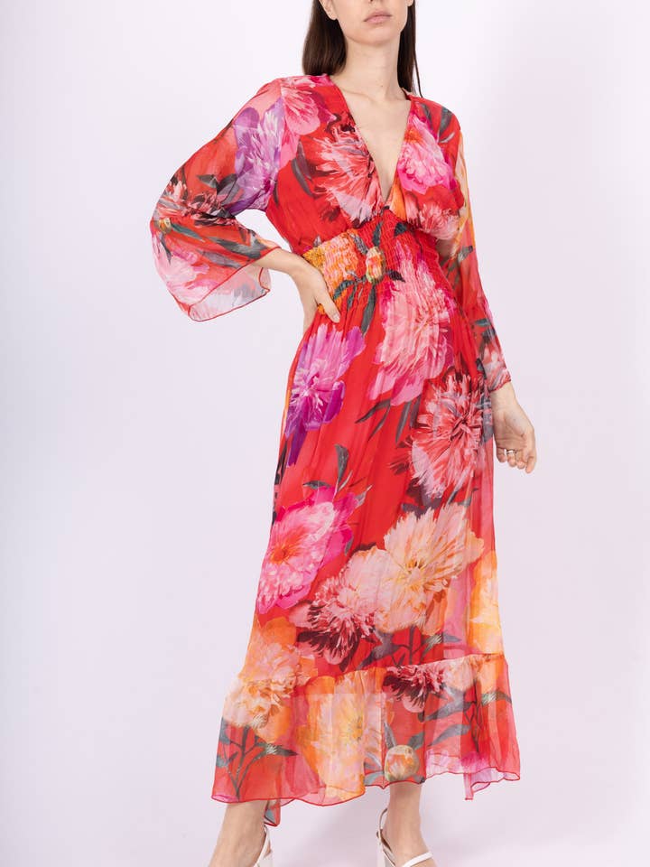 Vestido Largo De Seda Estampado Floral 30401 para venta al por mayor de Shyloh