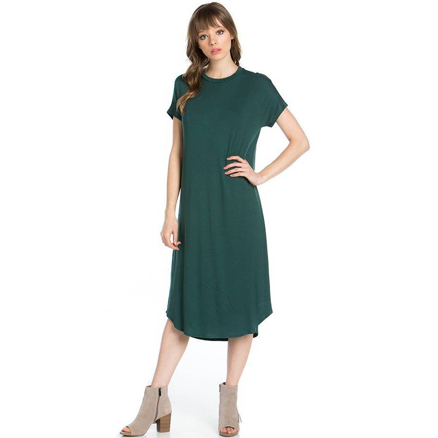 Azules Clothing - Wholesale Dress - Women's - ADM-8252RS Loose fit Crew Neck Hem Midi Dress15