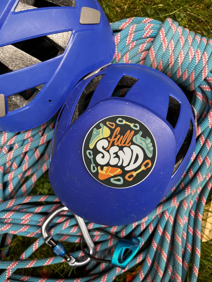 "Full Send" Lead Climbing Design 3" Circular Sticker for wholesale by Alex Mauss Design