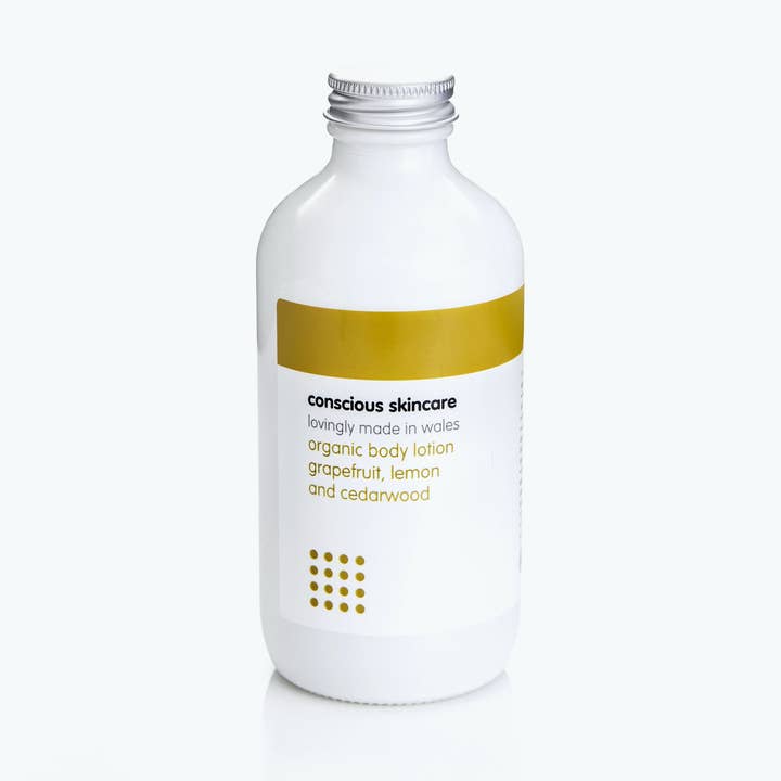 Grapefruit Lemon and Cedarwood Vegan Body Lotion for wholesale by Conscious Skincare