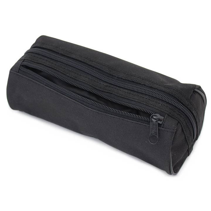 Powell Creative Products Ltd - Wholesale Pencil Case/Pouch - Black Pencil Case Plain 2 Zipped Compartments for Boys 8