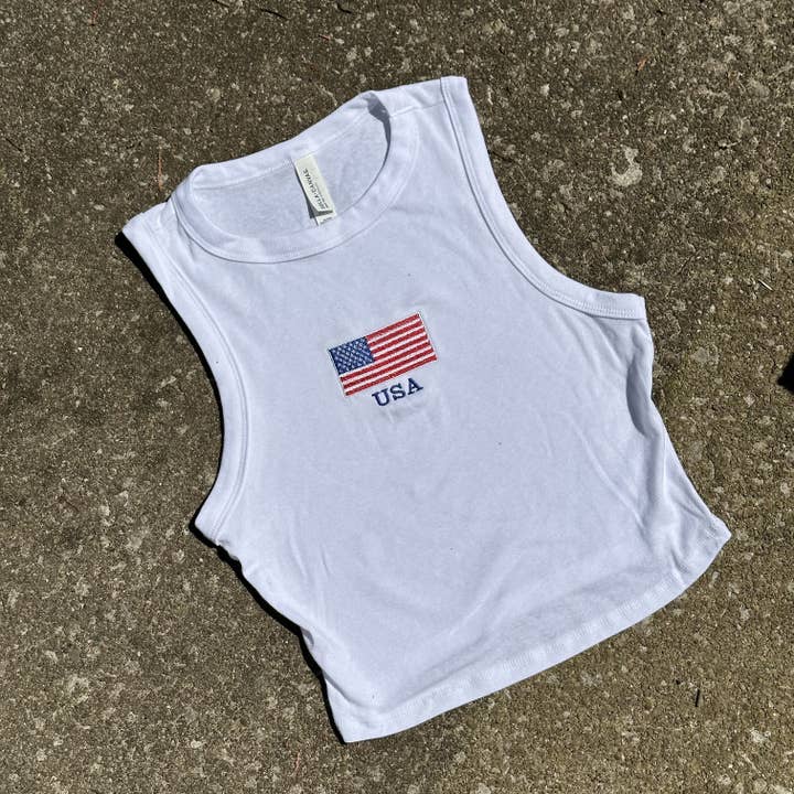Rags Revived - Wholesale Tank Top - Women's - USA Embroidered Cropped Tank Top 4th of July