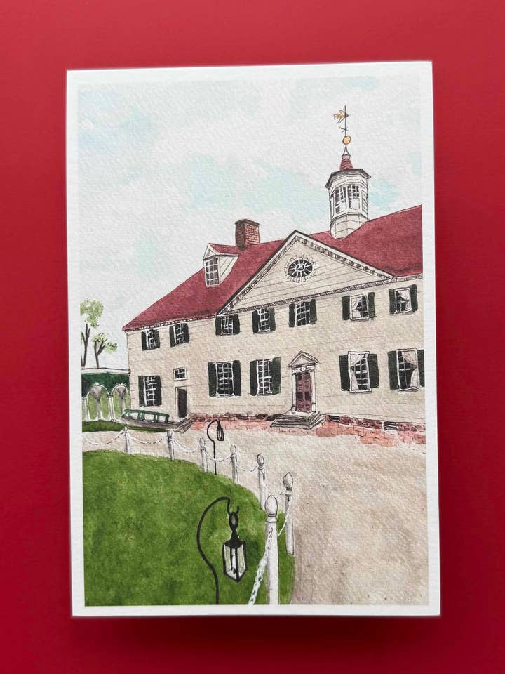 Mount Vernon Postcard – Virginia Watercolor Landmark for wholesale by Alexandra Schmeling Fine Art
