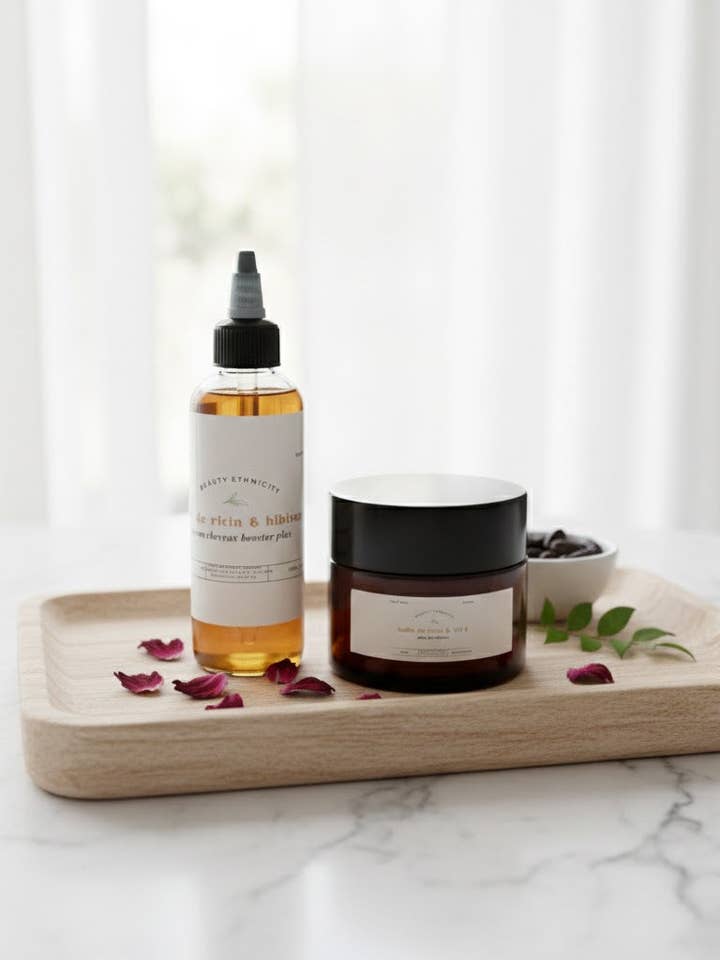 duo parfait pour l'extrême pousse de vos cheveux ; le sérum plus crème capillaire à base l'huile de ricin et romarin et vit E pour la vente par Queenshopbeauty