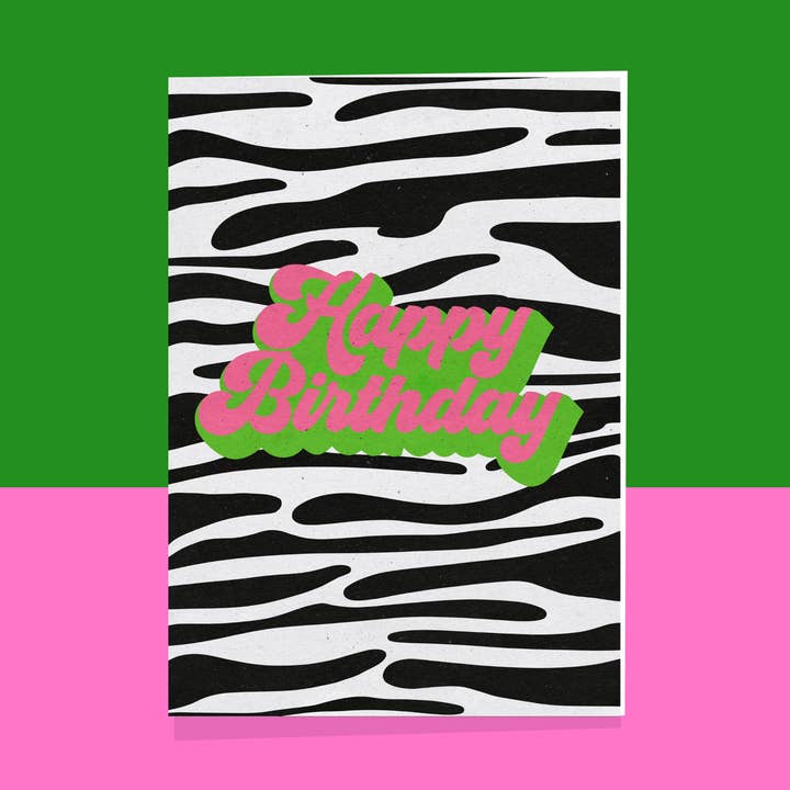 Happy Birthday Zebra Print Card for wholesale by Space Oddity