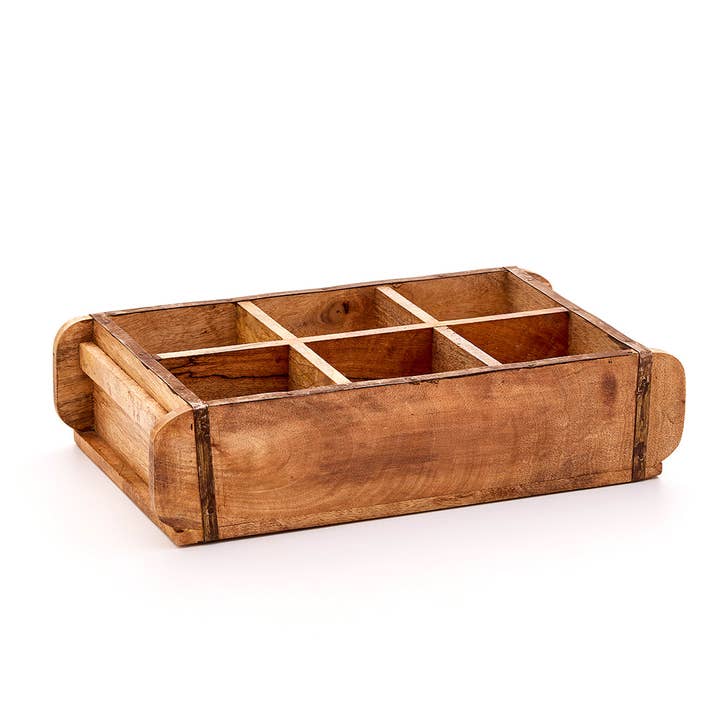 Brick mold with 6 compartments – Vintage wooden box made from recycled wood – Handmade decorative & planter box – Sustainable storage with metal fittings for wholesale by Oasis of Life