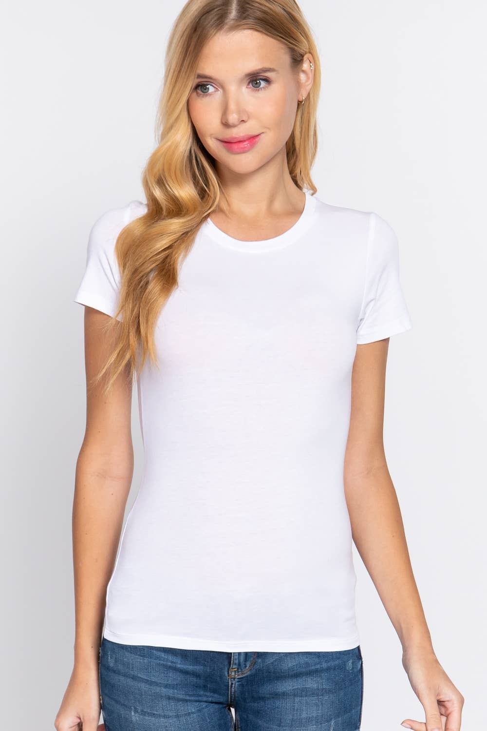 Active Basic | Active USA - Vente T-shirt – femme - Top en jersey de coton et élasthanne à manches courtes et col rond58