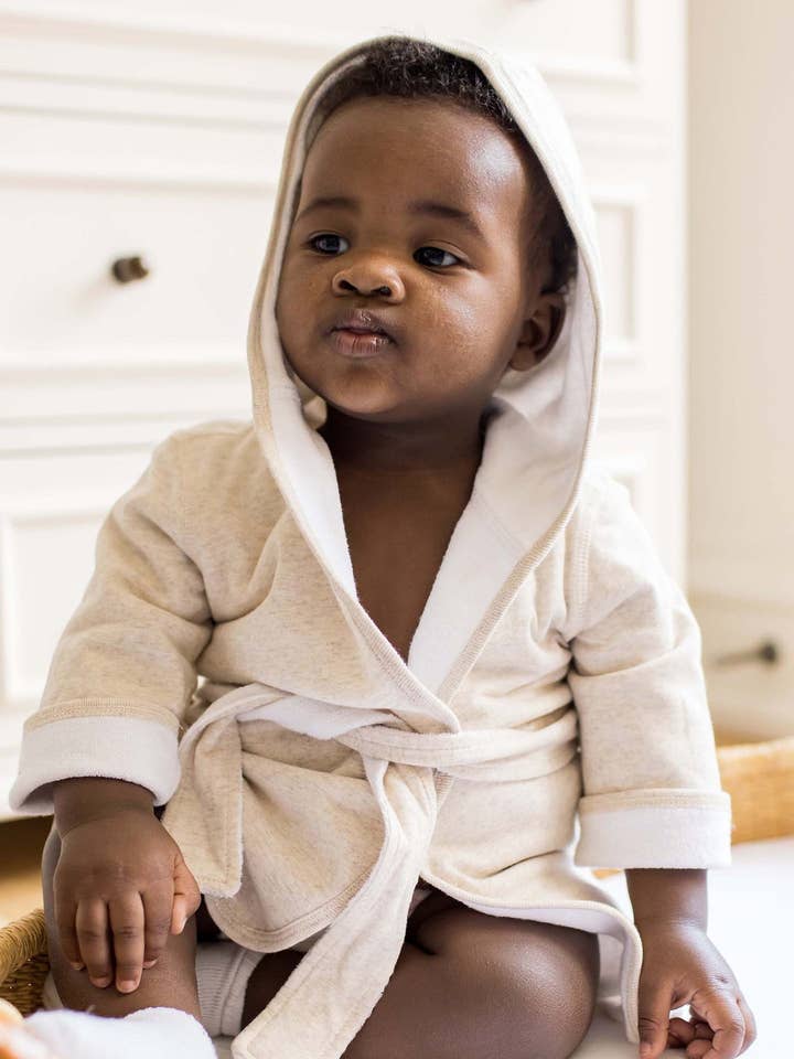 Oatmeal Organic Cotton Knit Terry Hooded Robe
for wholesale on Faire2