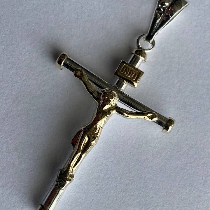 Crucifix Pendant in 925 Silver & 10k Gold - 4 cms for wholesale by QURI