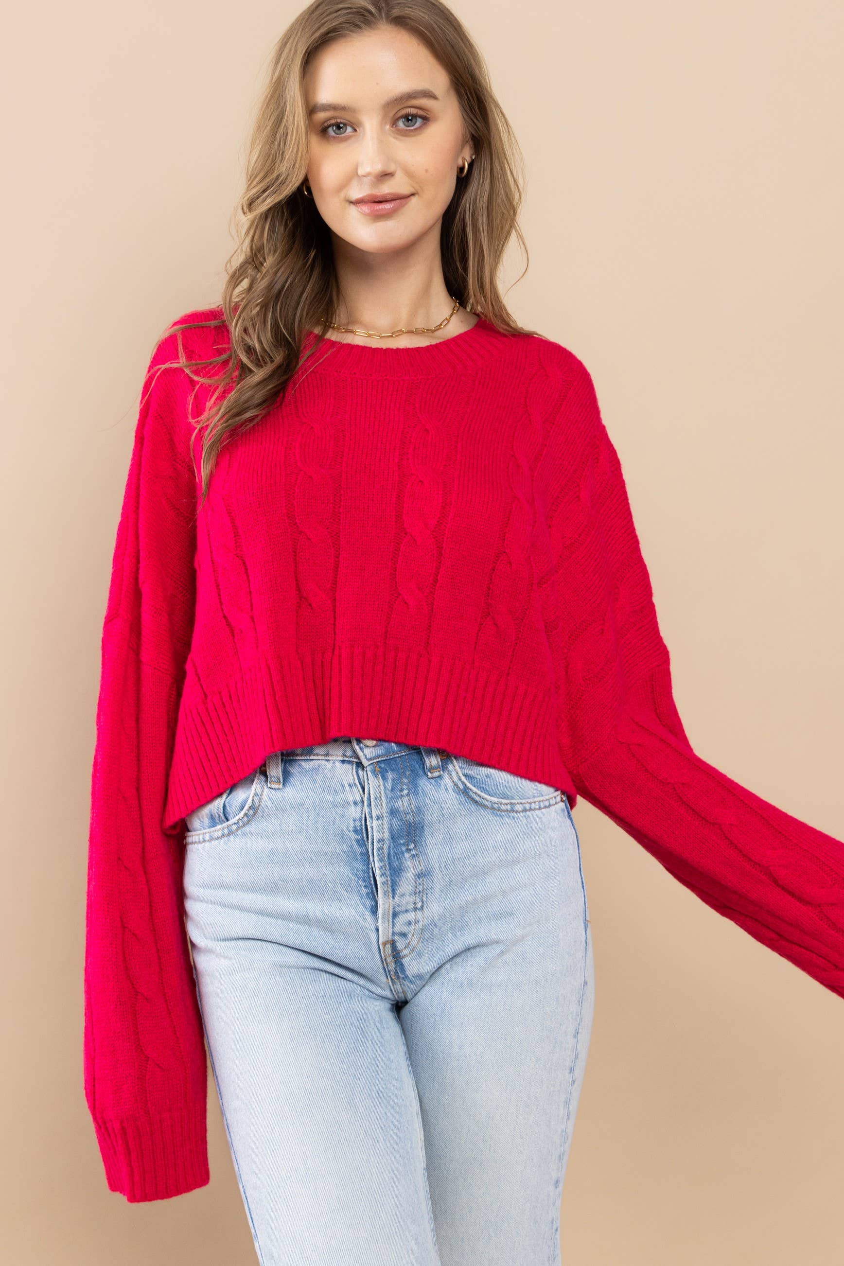 AIBLEE - Wholesale Knit Sweater - Women's - Cable Cropped Sweater - Retro/Vintage Design14