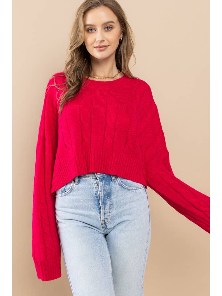 AIBLEE - Wholesale Knit Sweater - Women's - Cable Cropped Sweater - Retro/Vintage Design14