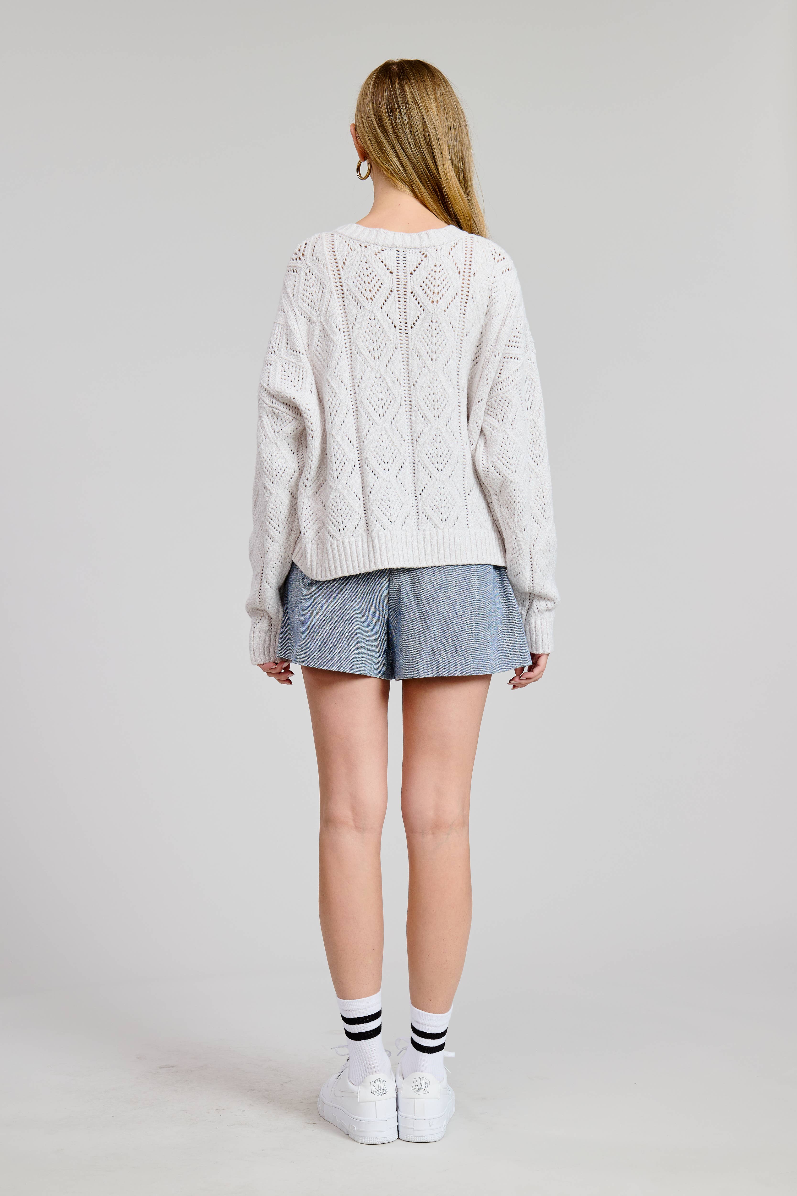 FLAT WHITE - Vendita all'ingrosso Maglione tricot - Donna - Maglione Top Lisa a Treccia3