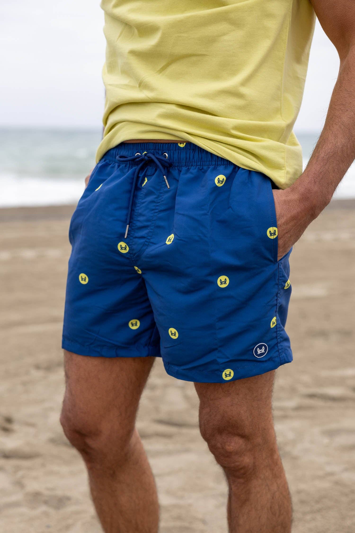 Custi Mikelo: Men's Clothing & Christmas Gifts - Wholesale Swim Shorts - Men's - Yellow Crab Print Swimsuit1