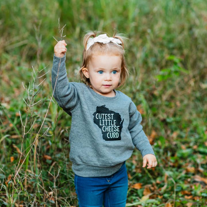 Cutest Little Cheese Curd Crewneck Sweatshirt - Grey for wholesale by Greenleaf Designs