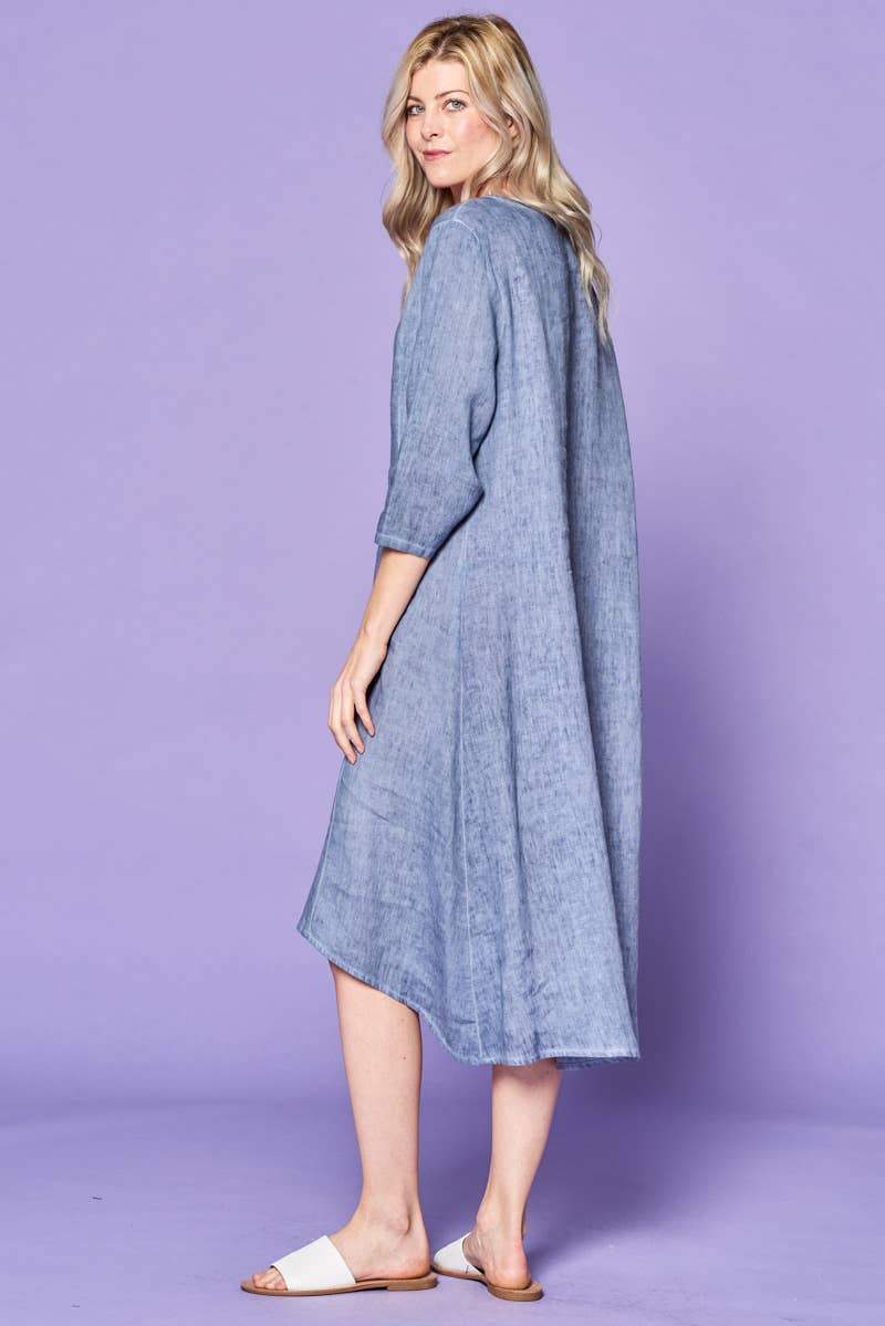 Focus Fashion - Vendita all'ingrosso Vestito - Donna - Abito midi con maniche a 3/4 in lino francese2