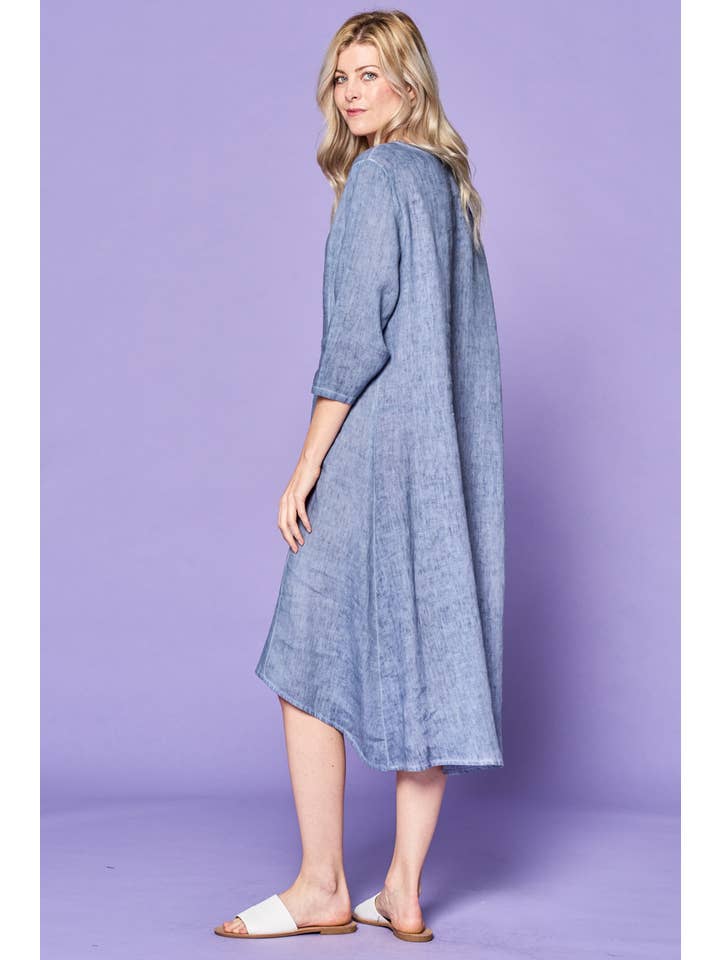 Focus Fashion - Vendita all'ingrosso Vestito - Donna - Abito midi con maniche a 3/4 in lino francese2