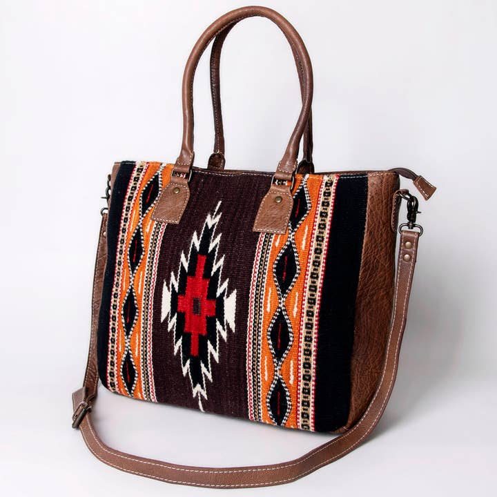 LS Western - Wholesale Tote Bag - Women's - ADBG1005 American Darling Handwoven Saddle Blanket Tote Bag Genuine Leather Trim1