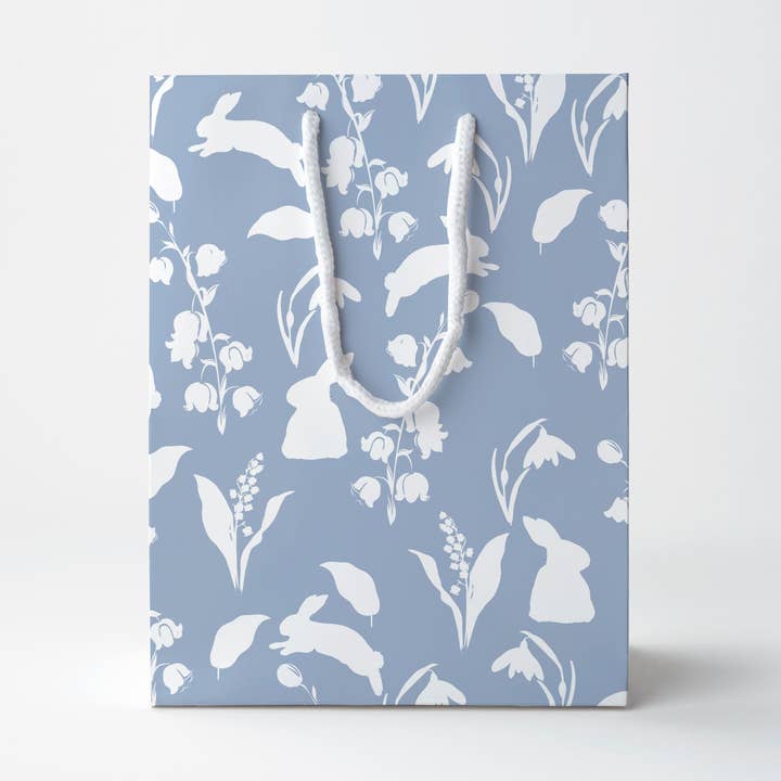 Wedgwood Blue Bunny & Lily Gift Bag (Spring/Easter Packaging for wholesale by JOSIL Paperie & Gift