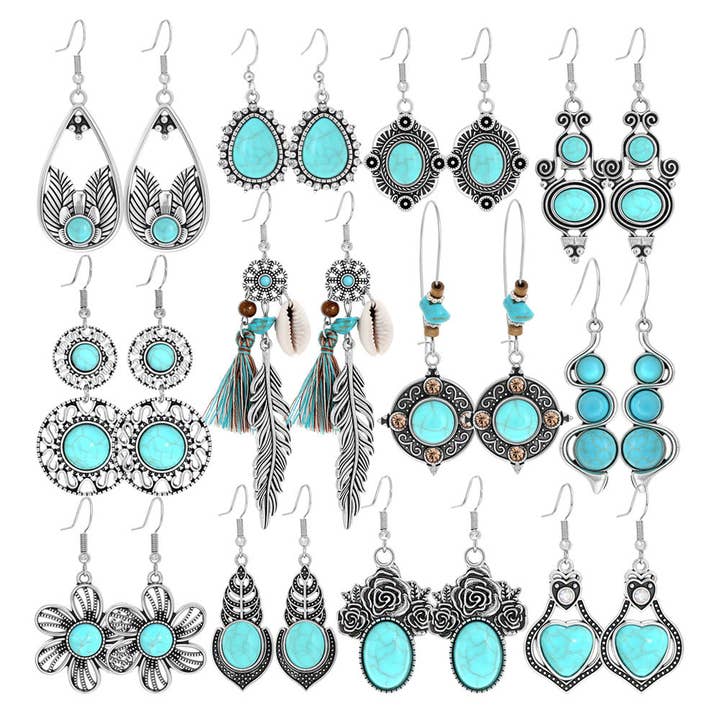 Brincos boémios em gota turquesa — geometria vintage em liga por atacado de Halcyon Outfitters®