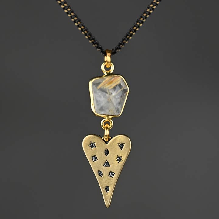 Brass Heart w/ inset Stones and Semi Precious Necklace for wholesale by KBD Studio