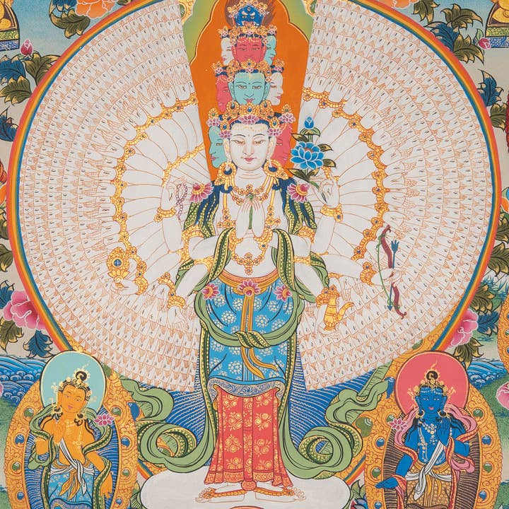 Lucky Thanka - Wholesale Tapestry/textile - Hand-Painted Thousand-Armed Chenrezig Thangka1