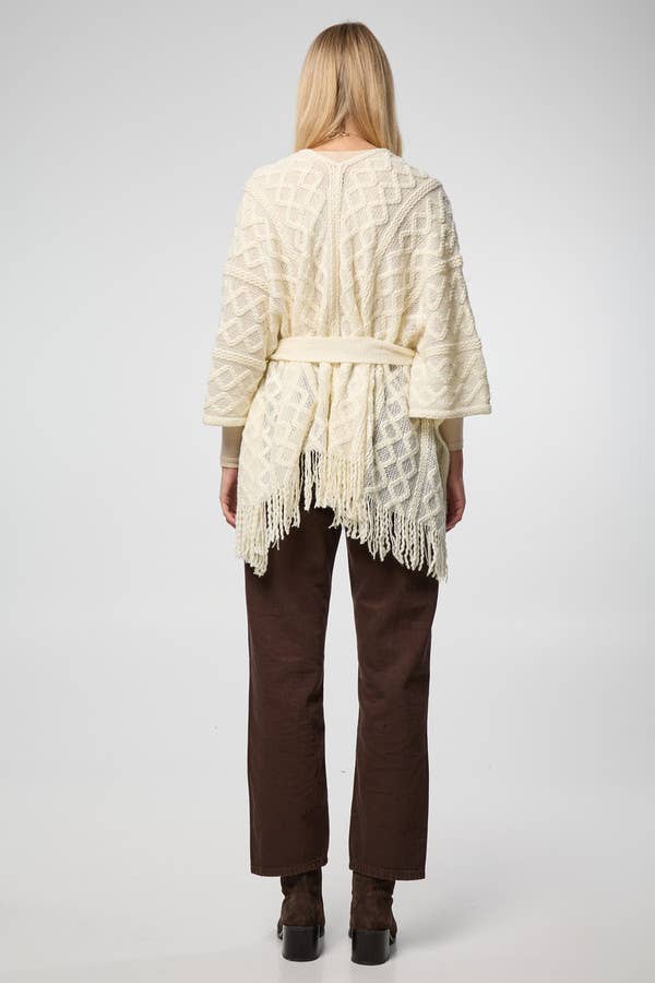 SAACHI - Venta al por mayor Kimono - Mujer - Ruana con Flecos de Cable5